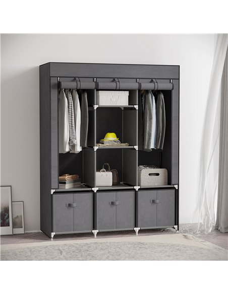 HOMCOM Fabric Wardrobe, Portable Wardrobe with 5 Shelves, 2 Hanging Rails and 3 Fabric Drawers, Foldable Closets, 125 x 43 x 162 - pic 17911 | FastDaddyshop
