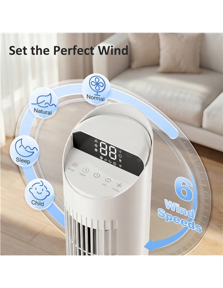 HOMCOM Tower Fan with WiFi App Control Standing Floor Cooling Fan Remote Control 101.8 cm White - pic 179110 | FastDaddyshop