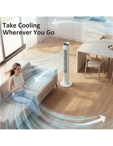 HOMCOM Tower Fan with WiFi App Control Standing Floor Cooling Fan Remote Control 101.8 cm White