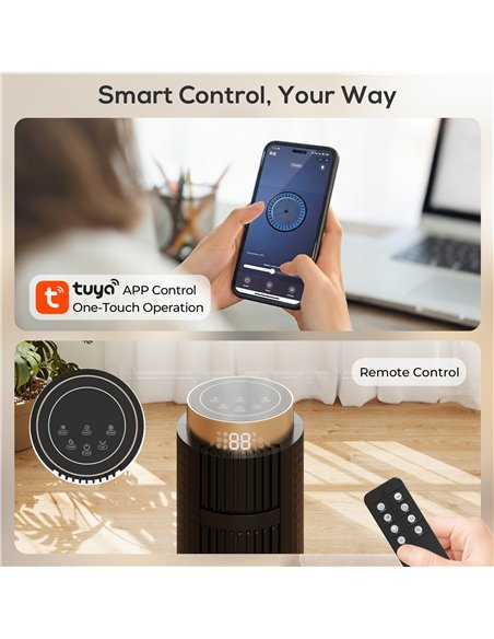 HOMCOM Tower Fan with WiFi App Control, Standing Floor Fan with 3 Speed 4 Modes, 12 Hour Timer and Night Light Black - pic 179117 | FastDaddyshop