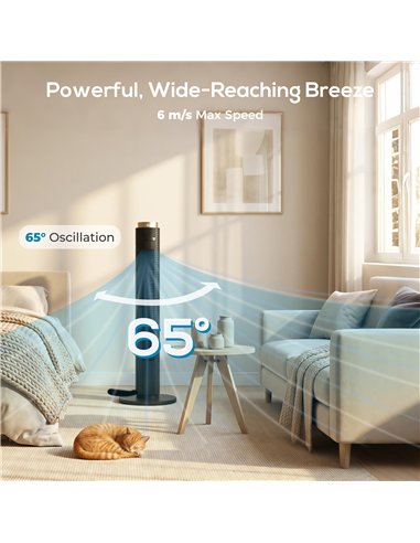 HOMCOM Tower Fan with WiFi App Control, Standing Floor Fan with 3 Speed 4 Modes, 12 Hour Timer and Night Light Black
