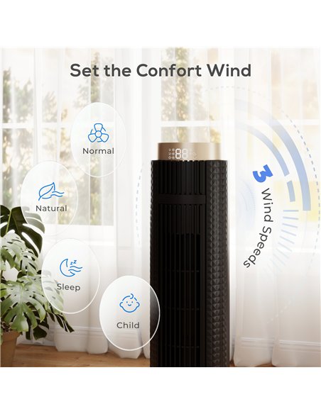 HOMCOM Tower Fan with WiFi App Control, Standing Floor Fan with 3 Speed 4 Modes, 12 Hour Timer and Night Light Black - pic 179119 | FastDaddyshop