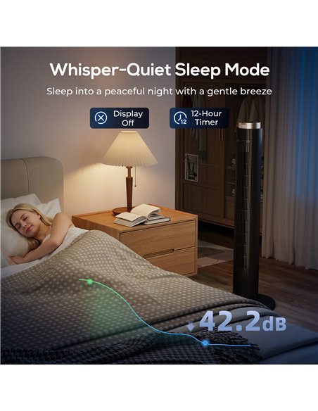 HOMCOM Tower Fan with WiFi App Control, Standing Floor Fan with 3 Speed 4 Modes, 12 Hour Timer and Night Light Black - pic 179120 | FastDaddyshop