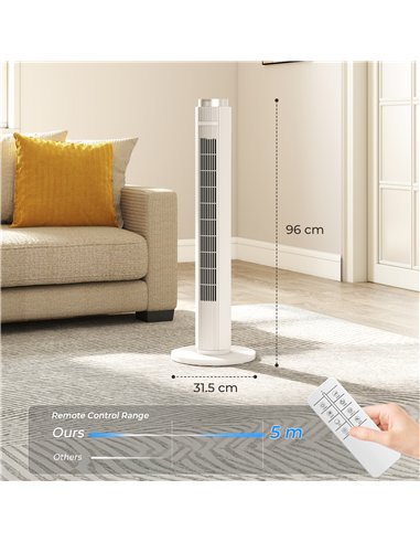 HOMCOM 96 cm Tower Fan with WiFi App Control, Standing Floor Fan with 3 Speed 4 Modes, 12 Hour Timer and Night Light White