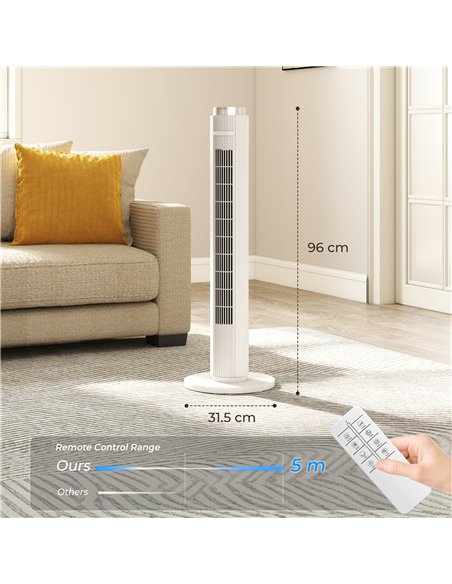 HOMCOM 96 cm Tower Fan with WiFi App Control, Standing Floor Fan with 3 Speed 4 Modes, 12 Hour Timer and Night Light White - pic 179125 | FastDaddyshop