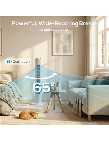 HOMCOM 96 cm Tower Fan with WiFi App Control, Standing Floor Fan with 3 Speed 4 Modes, 12 Hour Timer and Night Light White