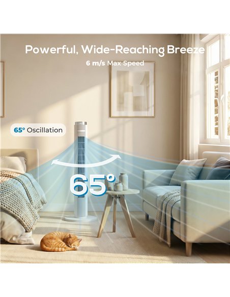 HOMCOM 96 cm Tower Fan with WiFi App Control, Standing Floor Fan with 3 Speed 4 Modes, 12 Hour Timer and Night Light White - pic 179127 | FastDaddyshop