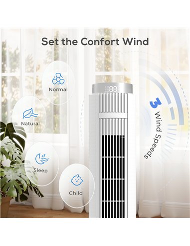 HOMCOM 96 cm Tower Fan with WiFi App Control, Standing Floor Fan with 3 Speed 4 Modes, 12 Hour Timer and Night Light White