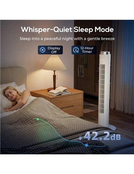 HOMCOM 96 cm Tower Fan with WiFi App Control, Standing Floor Fan with 3 Speed 4 Modes, 12 Hour Timer and Night Light White - pic 179129 | FastDaddyshop
