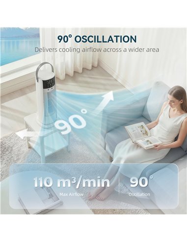HOMCOM Tower Fan for Bedroom, 16 Inch Mist Desktop Fan with DC Motor, 3 Speeds, 90° Oscillation, 10H Timer, for Home Office