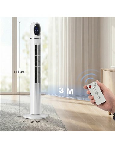 HOMCOM Tower Fan for Bedroom, Standing Floor Fan with Oscillating, 3 Modes, 3 Speeds, 24 Hour Timer, White