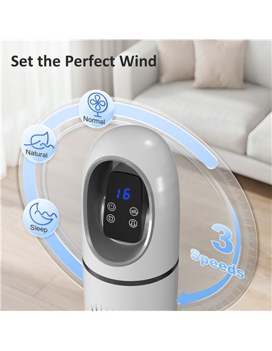 HOMCOM Tower Fan for Bedroom, Standing Floor Fan with Oscillating, 3 Modes, 3 Speeds, 24 Hour Timer, White
