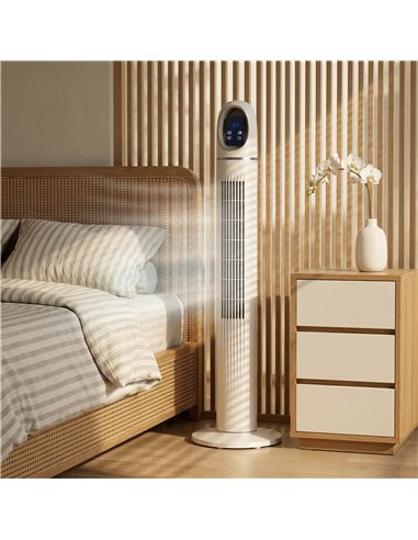 HOMCOM Tower Fan for Bedroom, Standing Floor Fan with Oscillating, 3 Modes, 3 Speeds, 24 Hour Timer, White