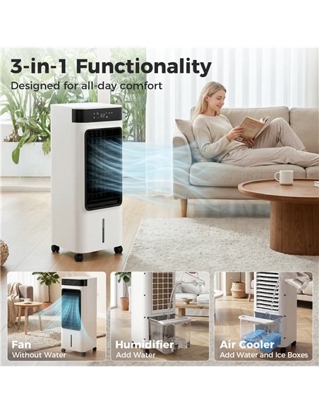 HOMCOM Portable Air Cooler, 3-In-1 Evaporative Air Cooler with 7 Litre Water Tank, 48° Oscillation, White - pic 179153 | FastDaddyshop