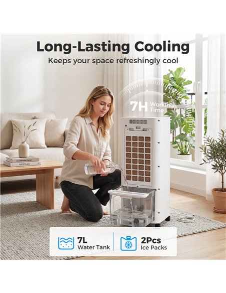 HOMCOM Portable Air Cooler, 3-In-1 Evaporative Air Cooler with 7 Litre Water Tank, 48° Oscillation, White - pic 179154 | FastDaddyshop