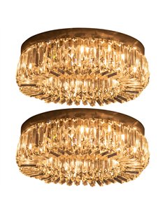 HOMCOM Crystal Ceiling Lights Set of 2, Modern Flush Chandeliers with Stainless Steel Base, Pendant Lights for Living Room Bedro