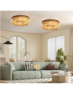 HOMCOM Crystal Ceiling Lights Set of 2, Modern Flush Chandeliers with Stainless Steel Base, Pendant Lights for Living Room Bedro 2