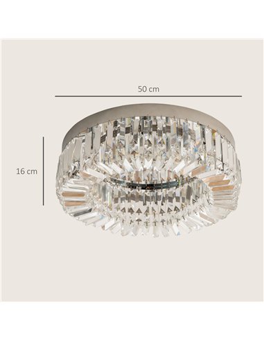 HOMCOM Crystal Ceiling Lights Set of 2, Modern Flush Chandeliers with Stainless Steel Base, Pendant Lights for Living Room Bedro