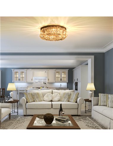 HOMCOM Crystal Ceiling Lights Set of 2, Modern Flush Chandeliers with Stainless Steel Base, Pendant Lights for Living Room Bedro