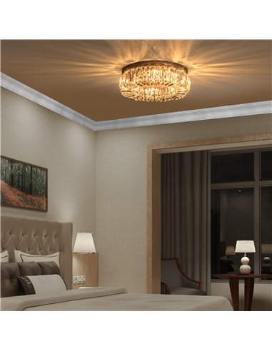 HOMCOM Crystal Ceiling Lights Set of 2, Modern Flush Chandeliers with Stainless Steel Base, Pendant Lights for Living Room Bedro