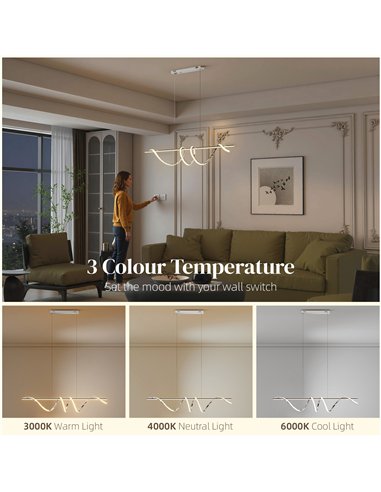 HOMCOM Pendant Light with 3 Colour Temperatures - Silver Tone
