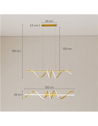 HOMCOM Pendant Light with 3 Colour Temperatures - Gold Tone