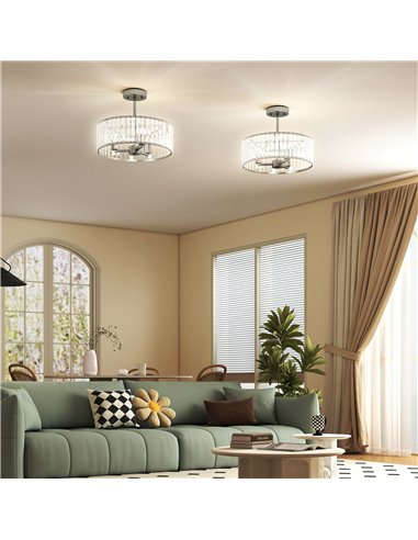 HOMCOM Crystal Ceiling Light Fixture Set of 2, Semi Flush Mount Modern Chandelier for Living Room, Bedroom and Hallway, 3-Lights