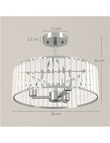 HOMCOM Crystal Ceiling Light Fixture Set of 2, Semi Flush Mount Modern Chandelier for Living Room, Bedroom and Hallway, 3-Lights
