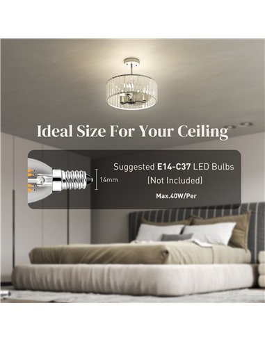 HOMCOM Crystal Ceiling Light Fixture Set of 2, Semi Flush Mount Modern Chandelier for Living Room, Bedroom and Hallway, 3-Lights