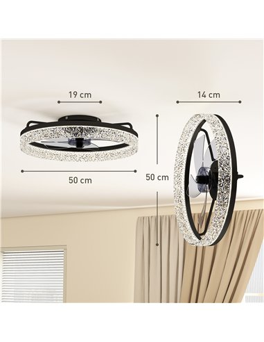 HOMCOM Ceiling Fan with Lights, Dimmable LED Mount Ceiling Fan Light with Remote App Control for Bedroom, Black