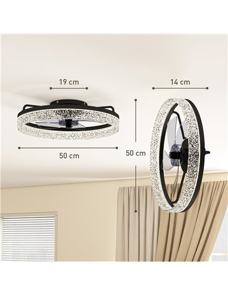 HOMCOM Ceiling Fan with Lights, Dimmable LED Mount Ceiling Fan Light with Remote App Control for Bedroom, Black - pic 179206 | FastDaddyshop