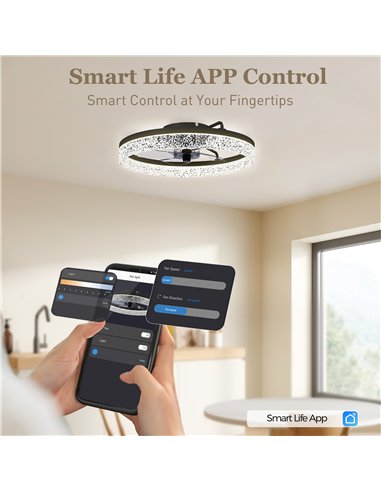 HOMCOM Ceiling Fan with Lights, Dimmable LED Mount Ceiling Fan Light with Remote App Control for Bedroom, Black