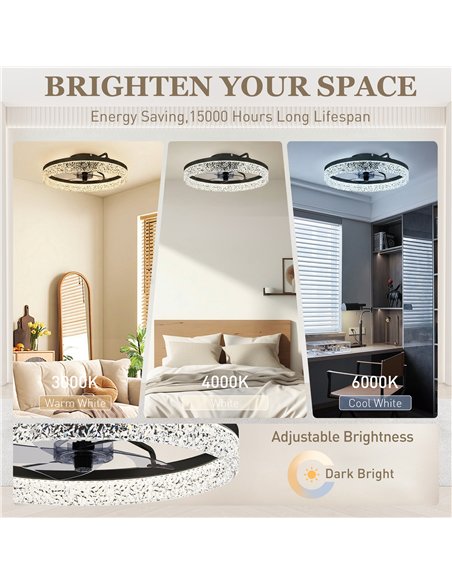 HOMCOM Ceiling Fan with Lights, Dimmable LED Mount Ceiling Fan Light with Remote App Control for Bedroom, Black - pic 179208 | FastDaddyshop