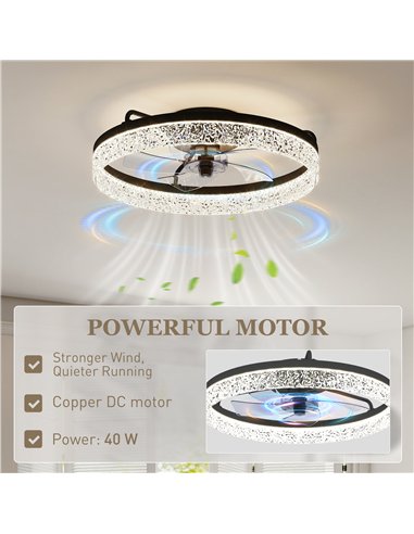 HOMCOM Ceiling Fan with Lights, Dimmable LED Mount Ceiling Fan Light with Remote App Control for Bedroom, Black