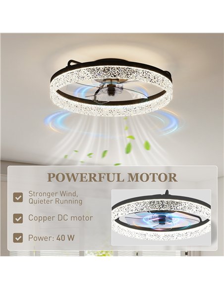 HOMCOM Ceiling Fan with Lights, Dimmable LED Mount Ceiling Fan Light with Remote App Control for Bedroom, Black - pic 179210 | FastDaddyshop