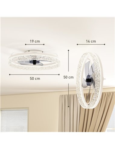 HOMCOM Ceiling Fan with Lights, Dimmable LED Mount Ceiling Fan Light with Remote App Control for Bedroom, White