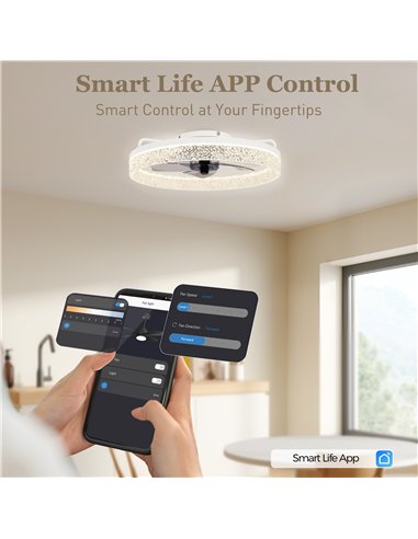 HOMCOM Ceiling Fan with Lights, Dimmable LED Mount Ceiling Fan Light with Remote App Control for Bedroom, White