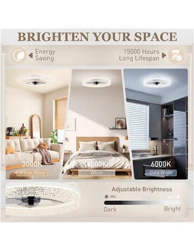 HOMCOM Ceiling Fan with Lights, Dimmable LED Mount Ceiling Fan Light with Remote App Control for Bedroom, White