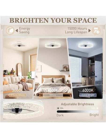 HOMCOM Ceiling Fan with Lights, Dimmable LED Mount Ceiling Fan Light with Remote App Control for Bedroom, White - pic 179217 | FastDaddyshop
