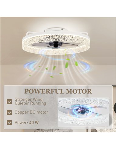 HOMCOM Ceiling Fan with Lights, Dimmable LED Mount Ceiling Fan Light with Remote App Control for Bedroom, White