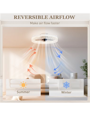 HOMCOM Ceiling Fan with Lights, Dimmable LED Mount Ceiling Fan Light with Remote App Control for Bedroom, White