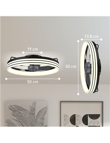 HOMCOM Ceiling Fans with Lights and Remote & App Control, 50cm LED Ceiling Fan Light with 3 Colour Temperatures, 6 Speed, Black