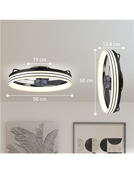 HOMCOM Ceiling Fans with Lights and Remote & App Control, 50cm LED Ceiling Fan Light with 3 Colour Temperatures, 6 Speed, Black - pic 179224 | FastDaddyshop