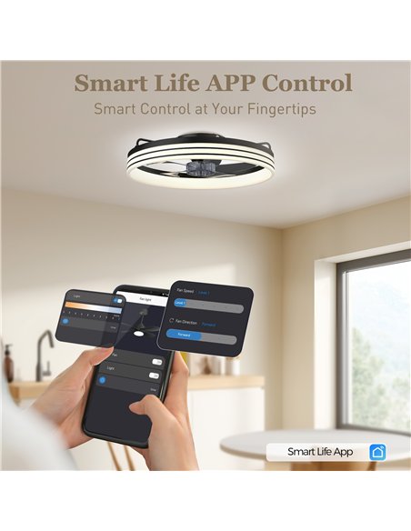 HOMCOM Ceiling Fans with Lights and Remote & App Control, 50cm LED Ceiling Fan Light with 3 Colour Temperatures, 6 Speed, Black - pic 179225 | FastDaddyshop