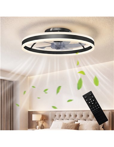 HOMCOM Ceiling Fan with Light and Remote, LED Mount Ceiling Fan with 3 Colour Temperatures, 6 Speed, 50 cm, Black