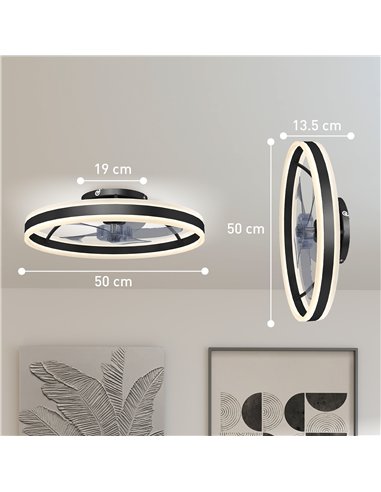 HOMCOM Ceiling Fan with Light and Remote, LED Mount Ceiling Fan with 3 Colour Temperatures, 6 Speed, 50 cm, Black