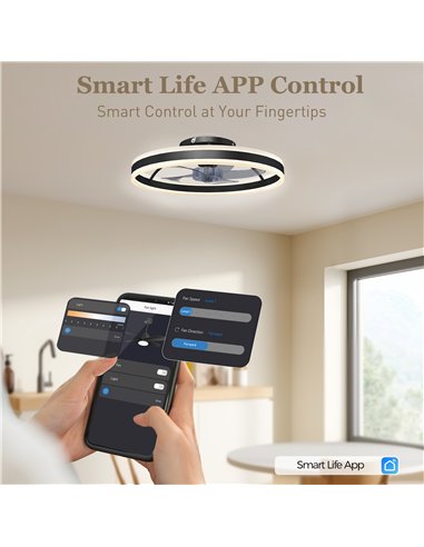 HOMCOM Ceiling Fan with Light and Remote, LED Mount Ceiling Fan with 3 Colour Temperatures, 6 Speed, 50 cm, Black