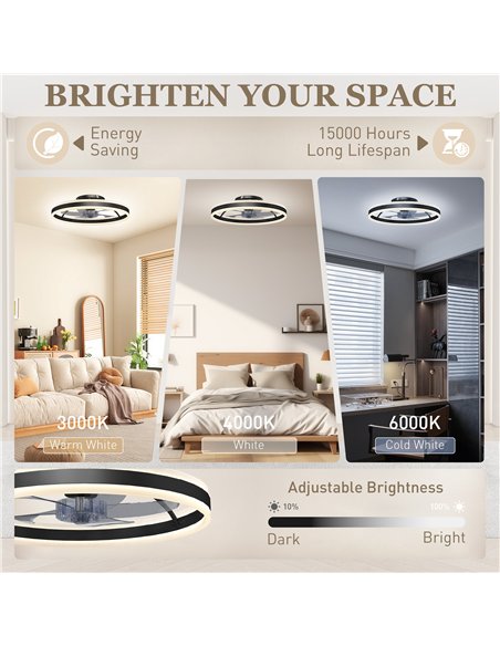 HOMCOM Ceiling Fan with Light and Remote, LED Mount Ceiling Fan with 3 Colour Temperatures, 6 Speed, 50 cm, Black - pic 179235 | FastDaddyshop