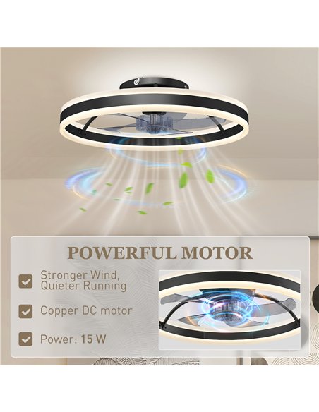 HOMCOM Ceiling Fan with Light and Remote, LED Mount Ceiling Fan with 3 Colour Temperatures, 6 Speed, 50 cm, Black - pic 179237 | FastDaddyshop