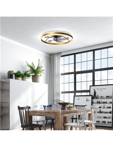 HOMCOM Ceiling Fan with Light and Remote, LED Mount Ceiling Fan with 3 Colour Temperatures, 6 Speed, 50 cm, Gold Tone